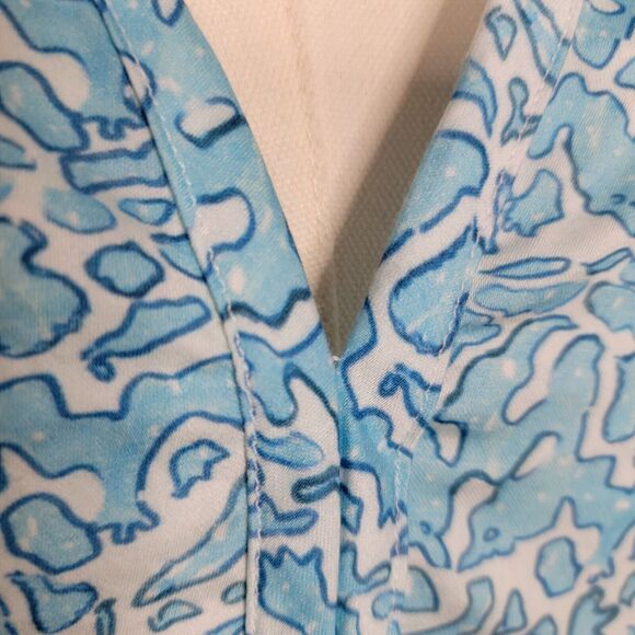 Susan Albright Dress L The Fripp Blue Aqua Blue White Cotton Tie Side Happy Plac - Picture 12 of 16